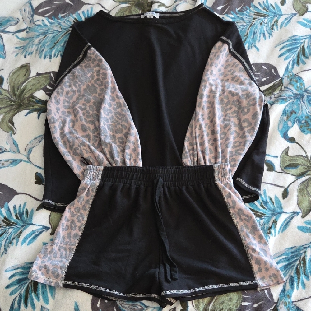 She + Sky Black Leopard Pajama Set